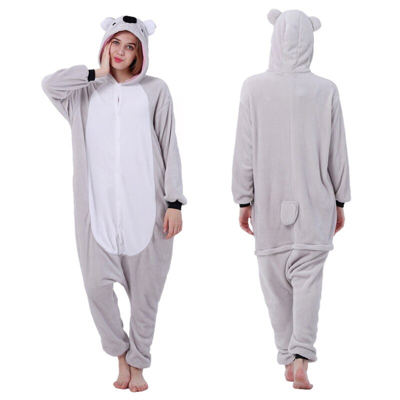 Kigurumi Grey Koala Pajama Adult Animal Onesie Women Men Couple Winter Pajamas Suit Sleepwear Flannel Pijamas