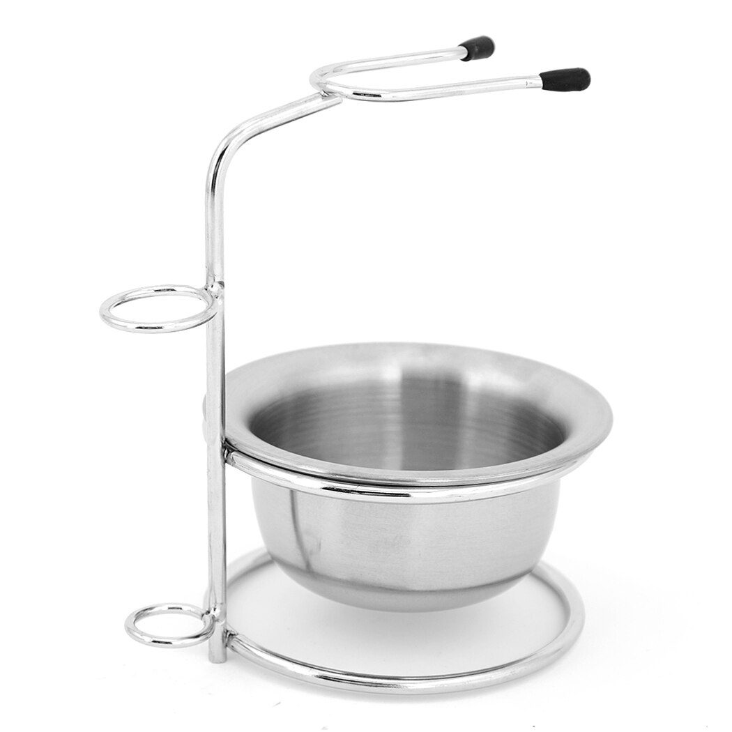 Rustfritt stål barbersett herre barberhøvel barberbørste stativ og hvit såpeskål barberhøvel holder barbermaskin holder: Siliver