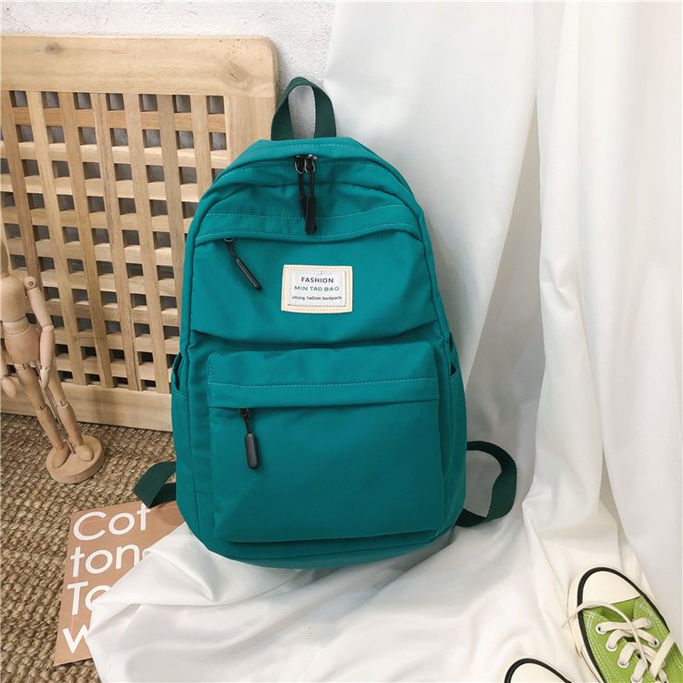 Nylon Women Backpack Large Capacity Student School Bag for Teenage Girl Solid Color Ladies' Travel Shoulder Bag Bagpack Rucksack: Green 1set