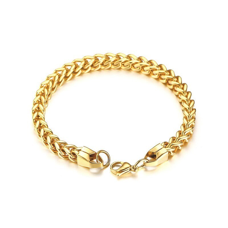 Vnox, pulseras de cadena de 6mm de ancho para hombres, joyería de acero inoxidable, pulsera de eslabones pulidos de 8,66 pulgadas: Gold / 22 cm