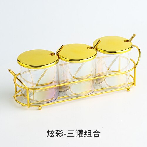 Transparent Glass Seasoning Jar with Golden Lid Household Salt Sugar Chili Jar Sealed Jam Jar Kitchen Storage Container: B