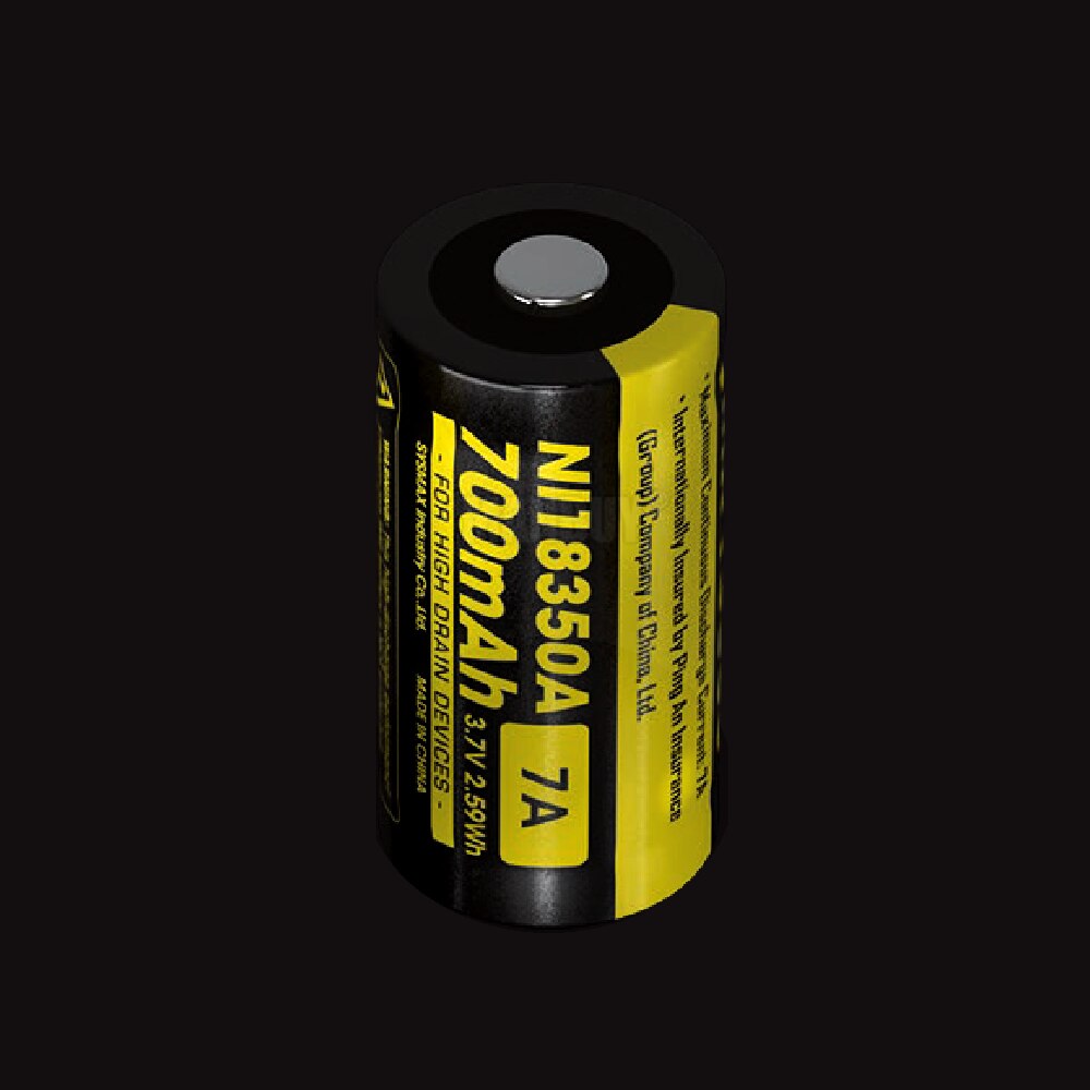 Nitecore genopladeligt imr 18350 7a 700 mah 3.7v 2.59wh lithium rcr 123a 16340 li- ion batteri til enheder med høj dræning lommelygte