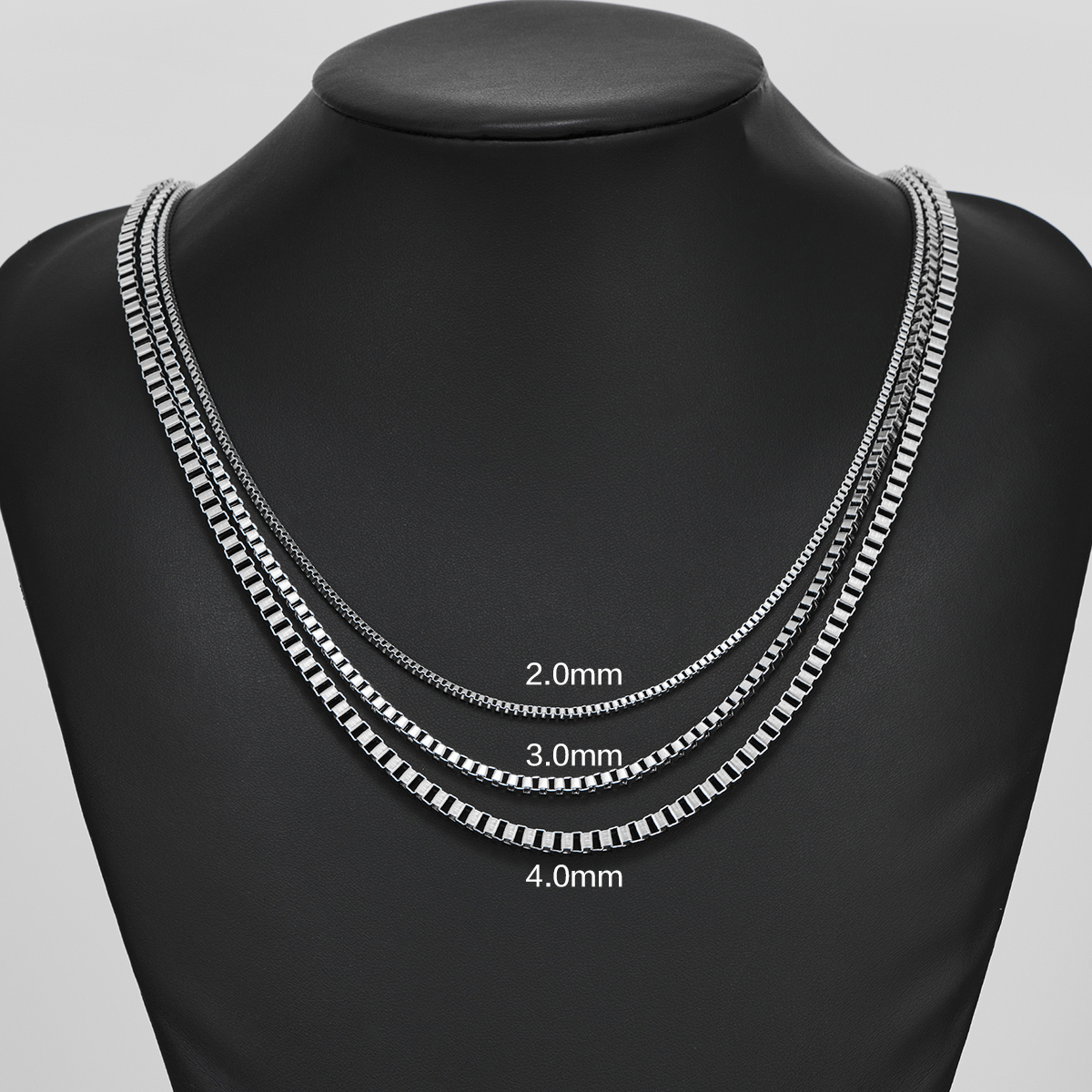 Hip Hop 2mm/3mm/4mm di spessore scatola catena a maglie in acciaio inossidabile classico stile punk collana per uomo donna gioielli da 14 a 40 pollici