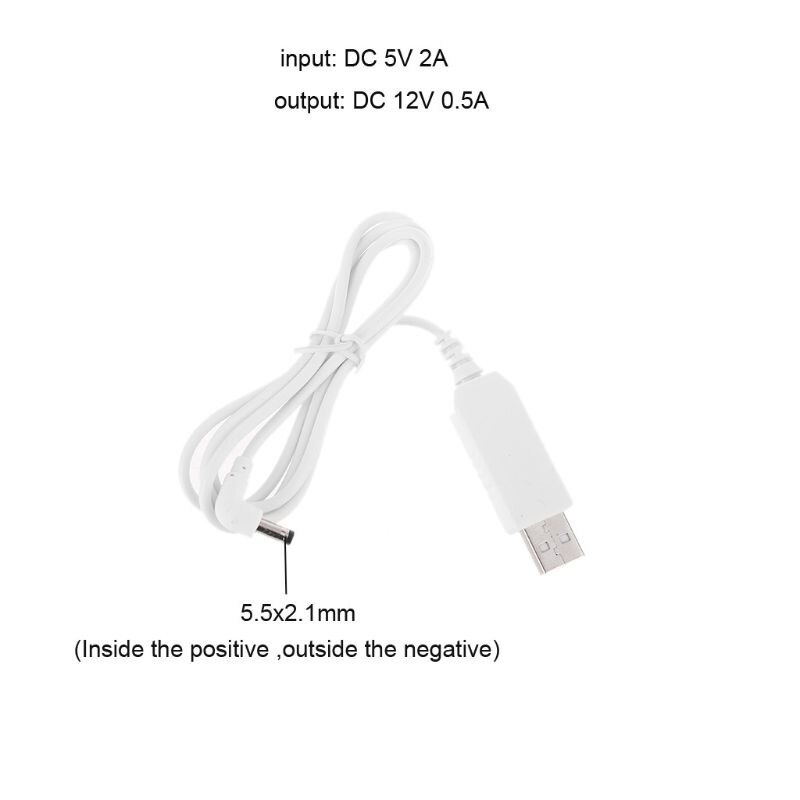1m 1.5m White Universal 90 Degree USB 5V To 12V 5.5x2.1mm Step Up Adapter Cable For WiFi Router Speaker LED Camera and more