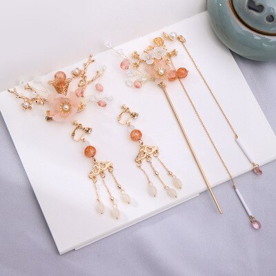 Ancient style headdress fringed ancient costume headdress women's hair ornament daily antique hairpin Hanfu hair ornament access: Jewelry set C