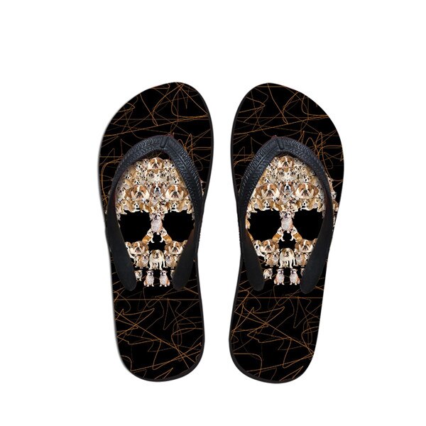 WHEREISART Skull Summer Flip Flops Casual Men Cool Lion Pattern Men Home Slippers Flats Lightweight Slip-on Men's Shoes: CC3562AB / 11