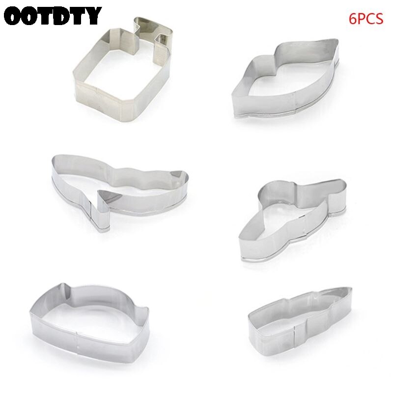 6 Stks/set Roestvrijstalen Lippenstift Bag Cookie Cutter Mold Sugarcraft Pastry Biscuit Fondant Taart Bakvorm Diy Decorating