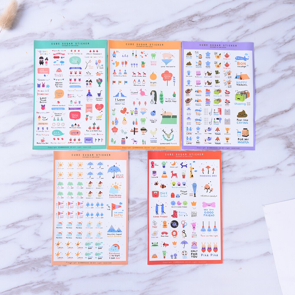 Pvc-klistermärken söta genomskinliga flingsigillkort för scrapbooking gör-det-själv-dagbok kalender anteckningsbok etikett brevpapper 5 ark/set: Default Title