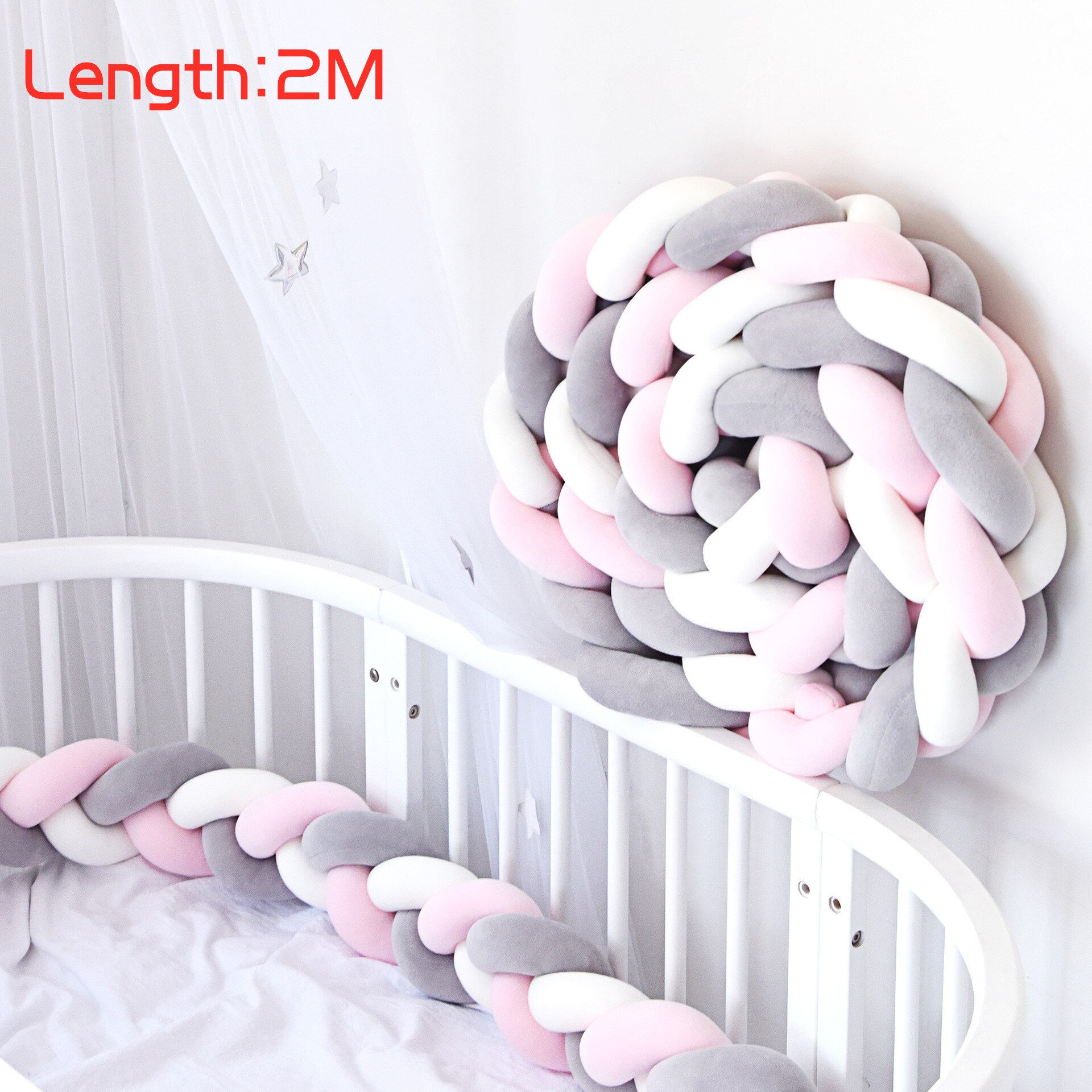 2M Baby Bed Bumper Voor Pasgeboren Baby Bumper Voor Jongens Meisjes Baby Crib Bumper Cot Protector Cuna Para Bebe vangrail Voor Bed Room: Pink-Grey-White