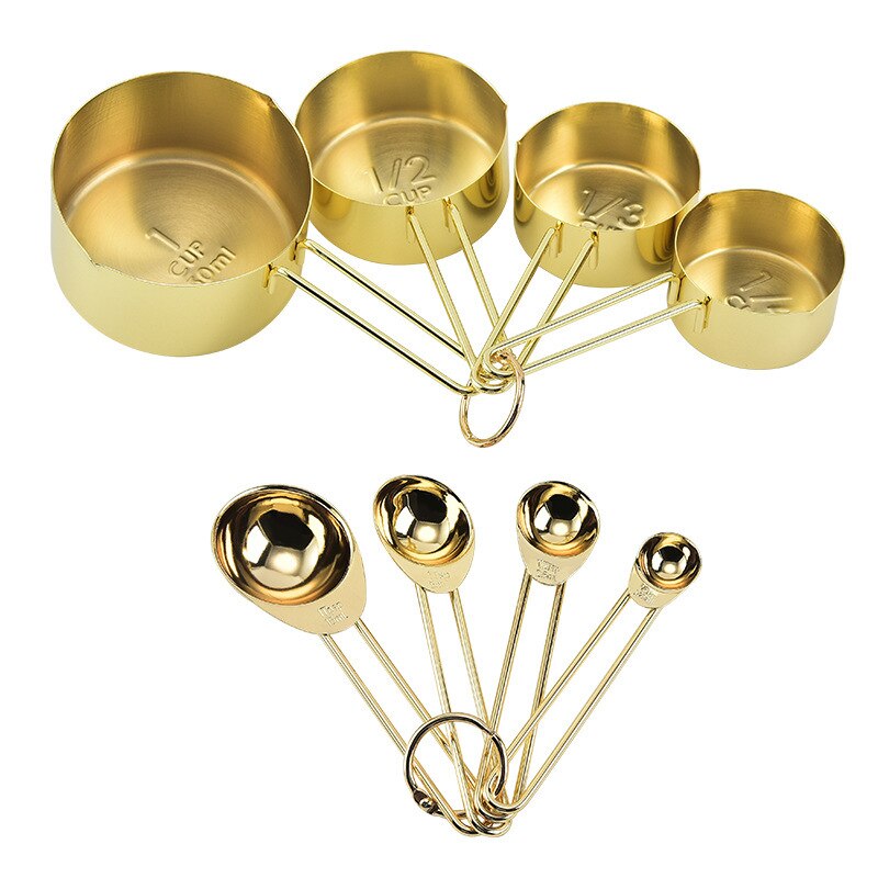 Stainless Steel Measuring Spoons Cups Set Baking Tea Coffee Spoon Flour Liquid Measuring Tool Cooking Kitchen Accessories Gadget: 8pcs Gold