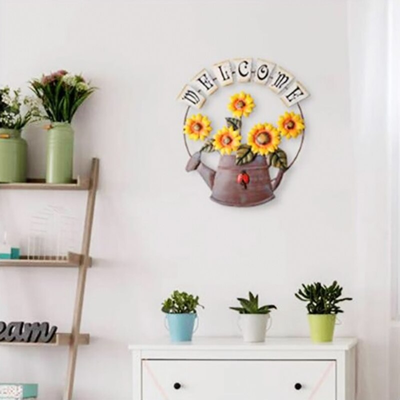 Garden Welcomeing Signs Metal Hanging Yard Art Decorative Outdoor Garden Signs Sunflower Outside Hand-Painted Decor