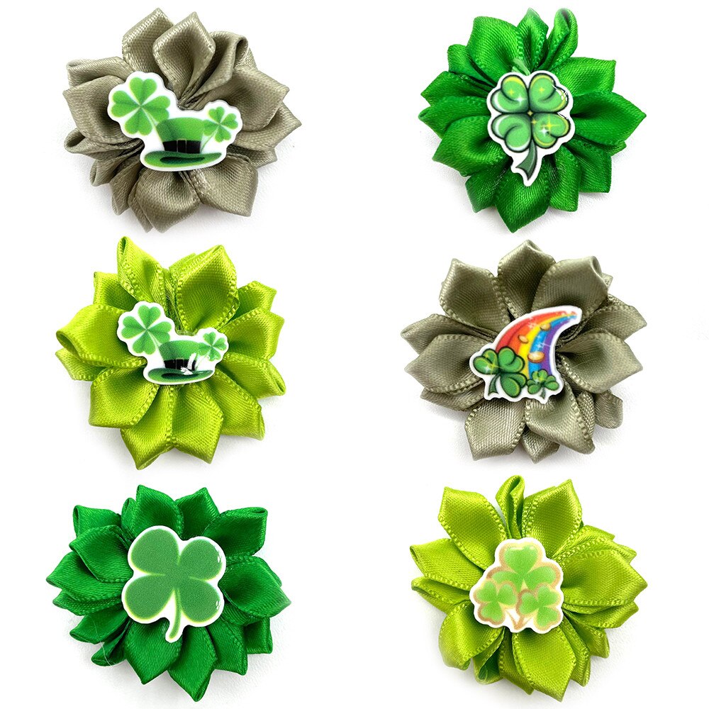 Lazos para el pelo de perros pequeños, gomas de goma para el pelo del Día de San Patricio, accesorios para el cabello del perro Yorkshire Clover, lazos de aseo para productos de mascotas, 50/100 piezas