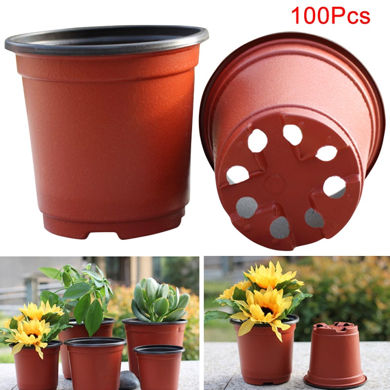 100 Pcs Lightweight Plastic Plant Flower Pots Nursery Seedlings Pot Flower Plant Container Seed Starting Pots-30