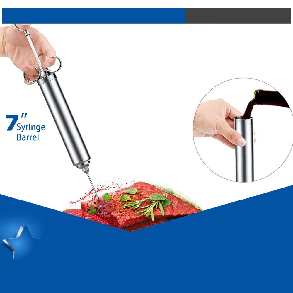 2 oz kommersiell kvalitet kjøtt marinade smak injektorsett 1/2 kopper kapasitet krydder injektor med 1 marinade nåler
