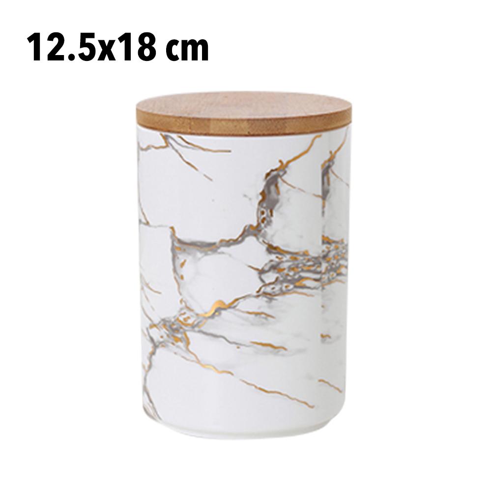Marmor mönster keramiska förseglade förvaringsburkar med trälock salt socker kaffe te kök mat lagring tank behållare: L