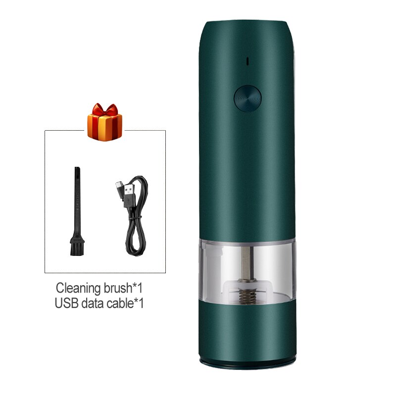 Electric Automatic Salt and Pepper Grinder Set Rechargeable With USB Gravity Spice Mill Adjustable Spices Grinder Kitchen tools: Green