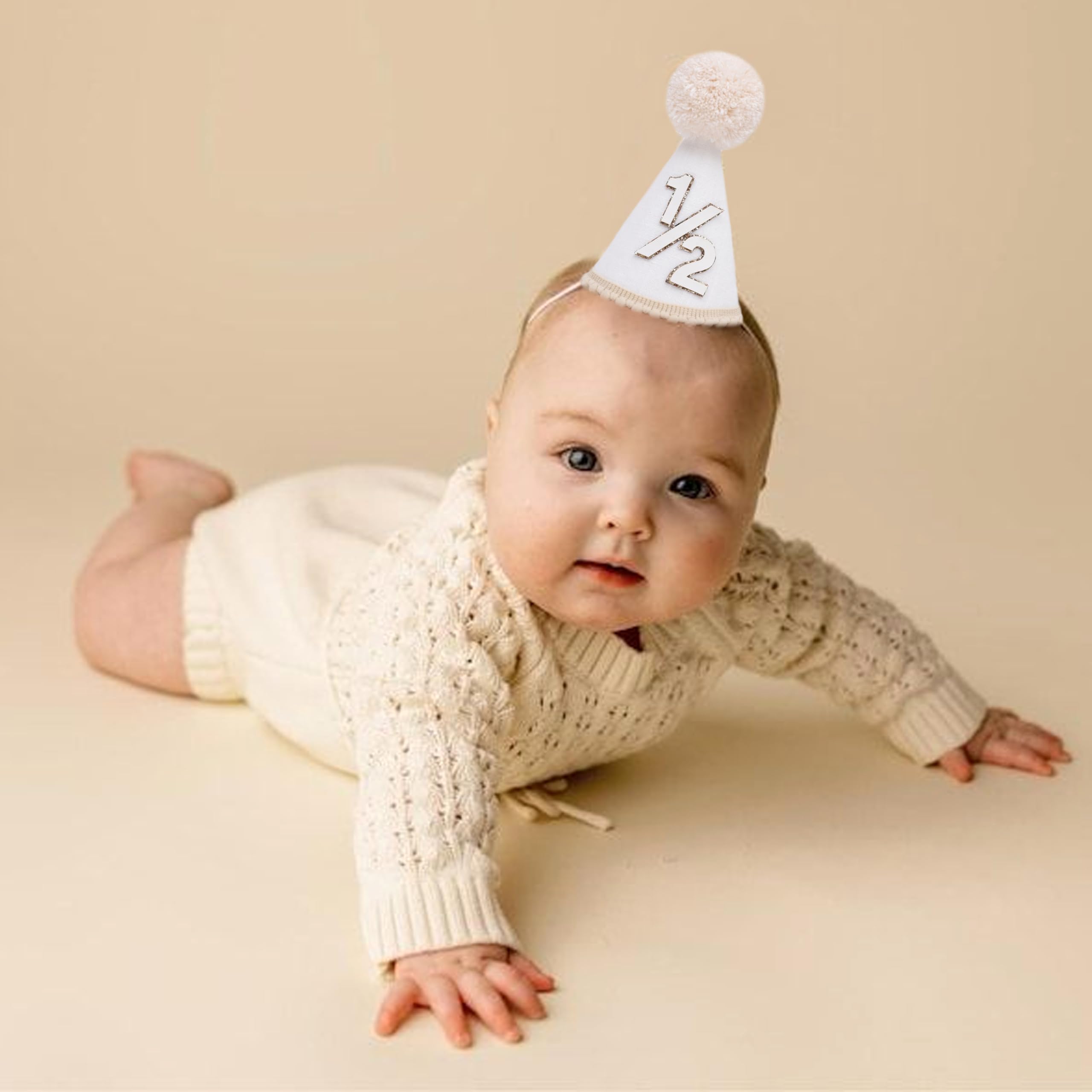 Chapeau Demi-anniversaire 1/2 Pour Bébé – Cône Avec Pompon, élastique Réglable – Pour Fête Des 6 Mois Et Photos