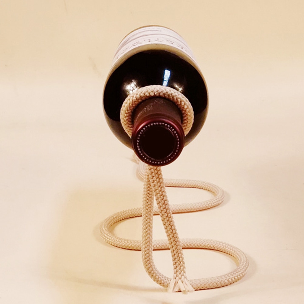 Soporte para cadena de vino hecho a mano, soporte para botella de Alcohol suspendido 3D mágico, soporte para botella de vino de cuerda blanca, barra de cocina casera práctica