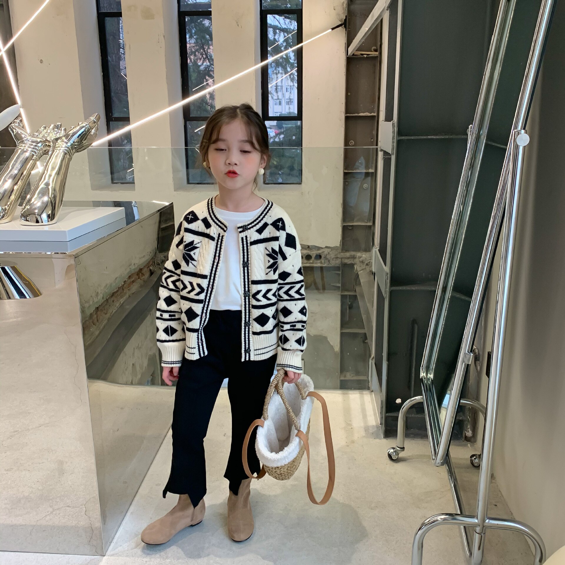 7115 maglioni per bambini primavera nuova generazione 2-9T maglioni Vintage per bambina Cardigan Geometrica Maglione Pullover maglioni per ragazzi