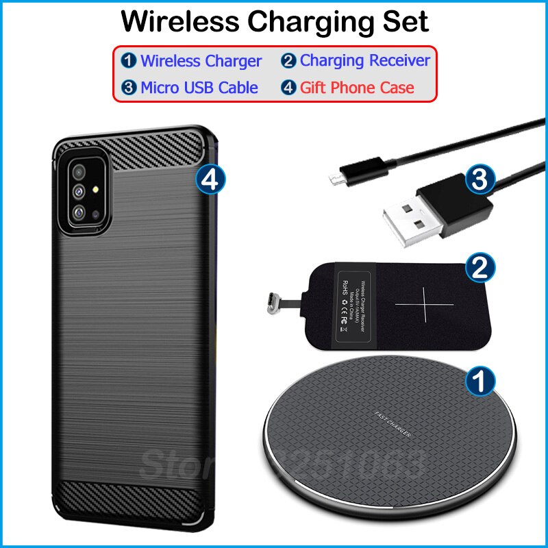 Dispositivo de carga inalámbrica Qi para Samsung Galaxy A51, cargador inalámbrico y adaptador USB tipo C, receptor de carga, funda de teléfono de A51