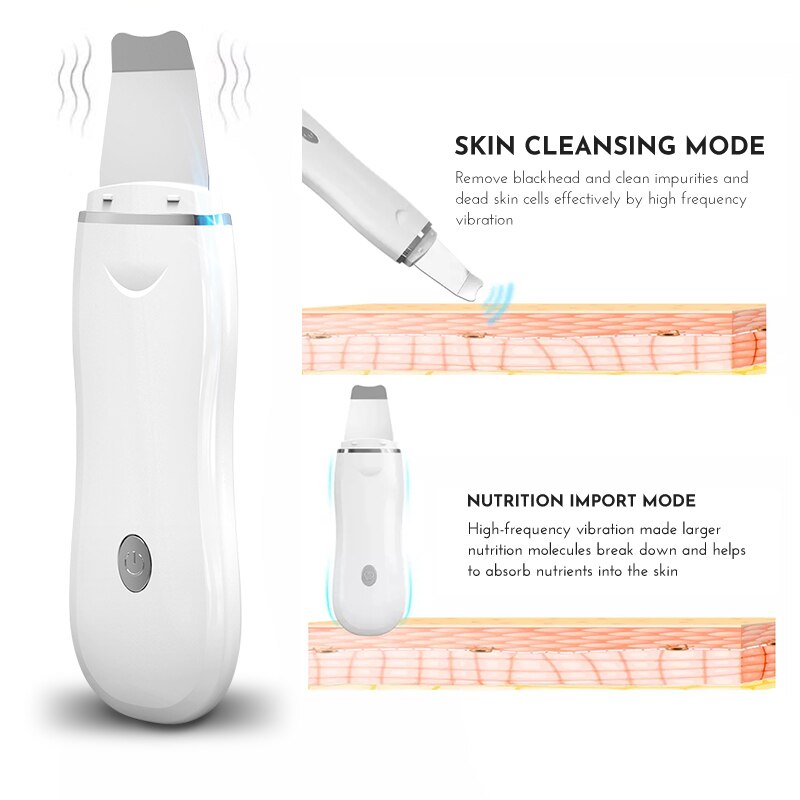 Ultrasonic Skin Scrubber Vibration Deep Face Cleaning Machine Peeling Shovel Facial Pore Cleaner Ion Skin Scraper Face Scruuber