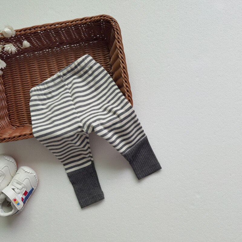 Legging à rayures en coton pour bébé fille et garçon, pantalon à rayures, vêtements pour nourrissons, automne: dark gray / 6M
