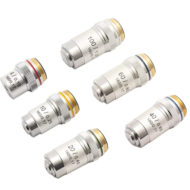 4X 10X 20X 40X 60X 100X Achromatic Objective Lens 195 mm Conjugate Distance Tube Length 160 mm Biological Microscope RMS thread
