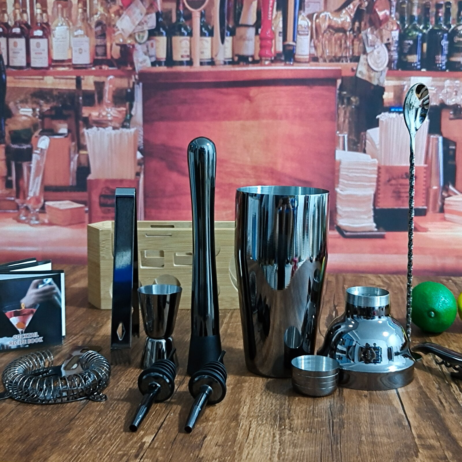 Cocktail Shaker Set Rose Gold,10-Piece Bartender Kit With Bamboo Stand,Tools Very Suitable For Family Party Use