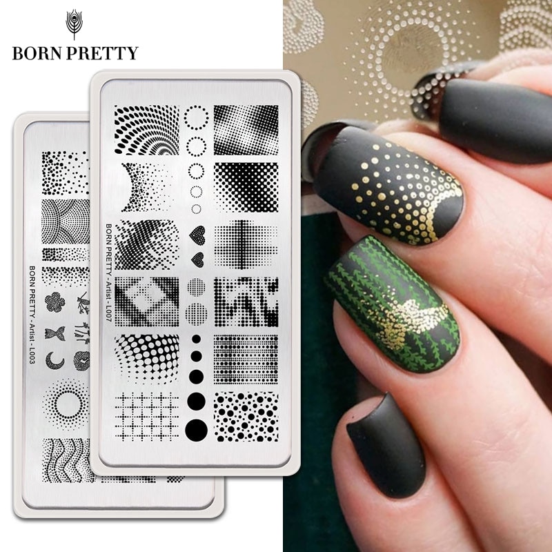GEBOREN ZIEMLICH 2Pcs Nagel Stanzen Platten Set Rechteck Blume Geometrische Muster Nail art Bild Stempel Vorlage DIY Maniküre