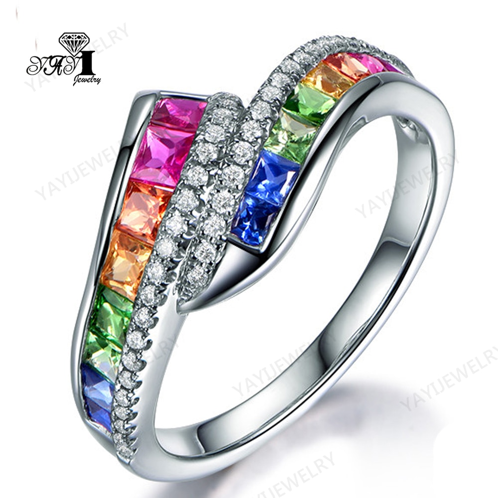 YaYI Schmuck Prinzessin Cut 5,9 CT Multi-farbe Zirkon Silber Farbe Engagement Ringe hochzeit Herz ring Weihnachten