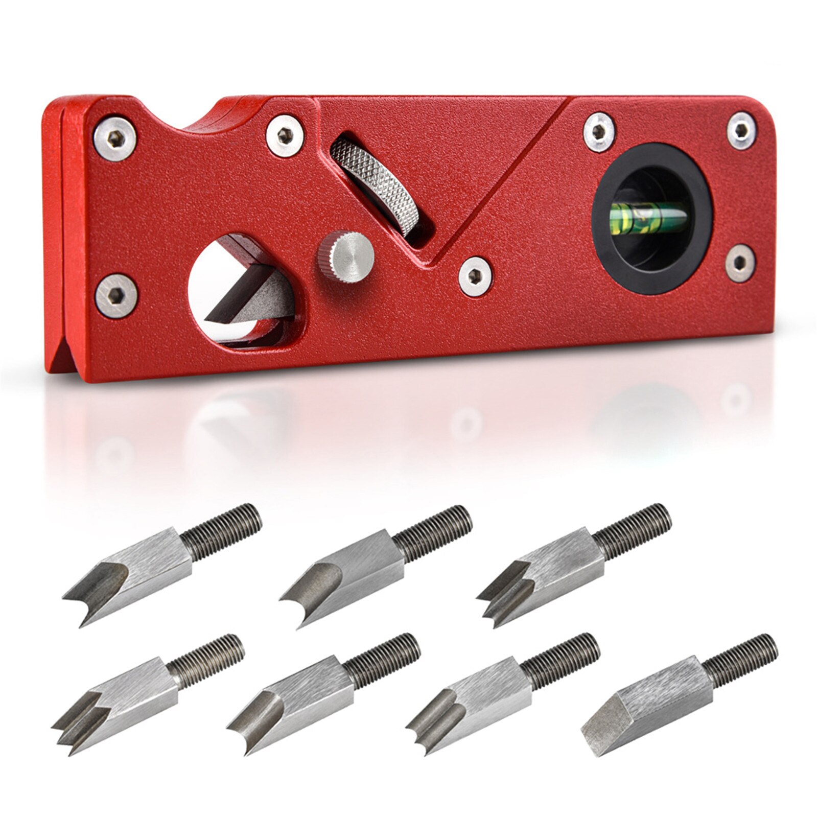 Mini Chamfer Plane Set for Wood Portable Adjustable Wood Trimmer with Level-meter & Chamfer Woodcraft Tools Kit 15*5*2cm J8: red 3