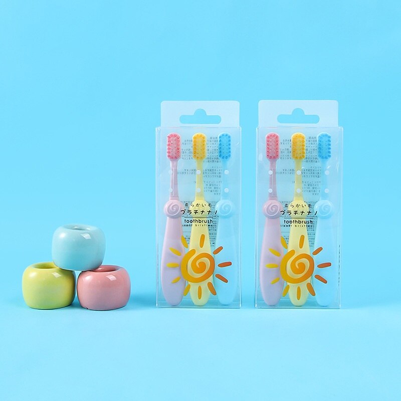 3PCS Children Toothbrush Macarons Color Soft Rubber Brush Head Toddler Baby Cleaning Oral Health Protection Toothbrush Kid Care