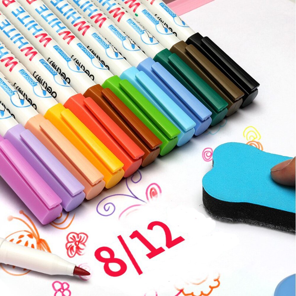 Multi 12 Color Whiteboard Pen Set Erasable Marker Pen for White Board Glass Kids Drawing Office Meeting School Teacher