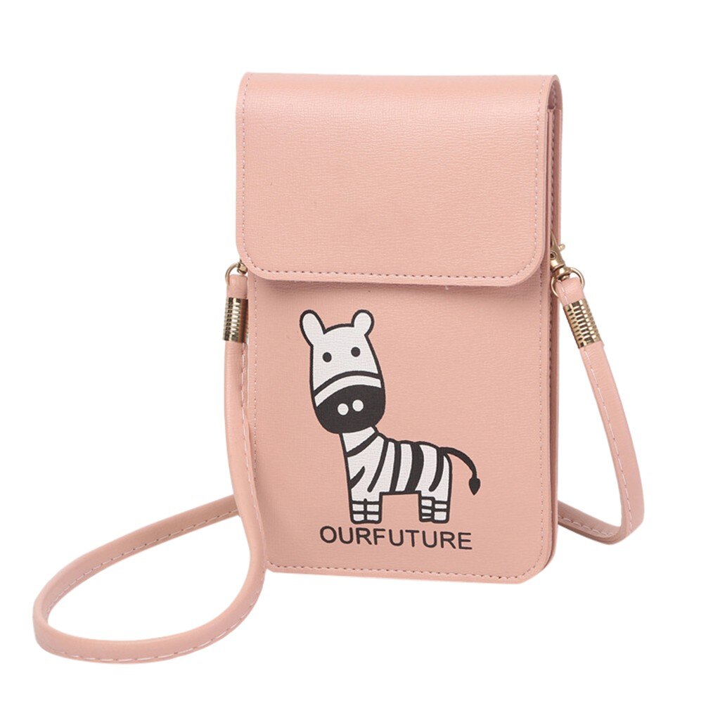 Mini Mobile Phone Bag With Back Side Clear Touching Screen Window Leather Bag Rear transparent touch screen Crossbody bag: Pink 
