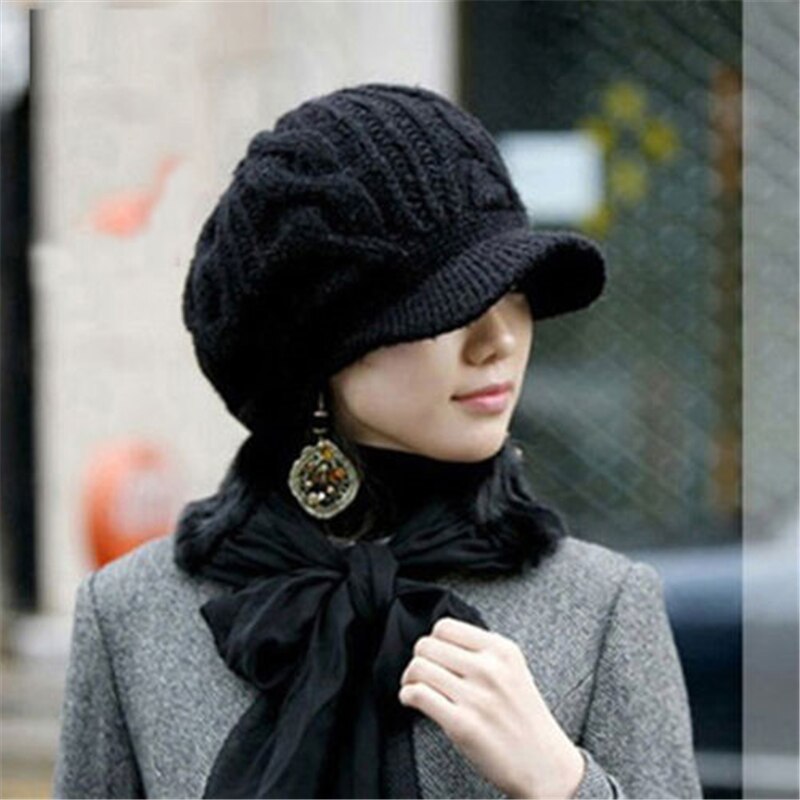 Vinter hatte til kvinder visir strikket hat kvindelige damer beanie piger skullies kasketter motorhjelm femme snapback varm strikning spand hat