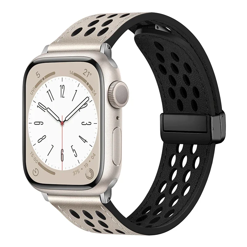 Læderrem til apple watch-rem 44mm 42mm 46mm 45mm 41mm silikone magnetisk armbånd iwatch serie 10 9 8 7 6 se 5 ultra 49mm: Grøn blå / 12mm