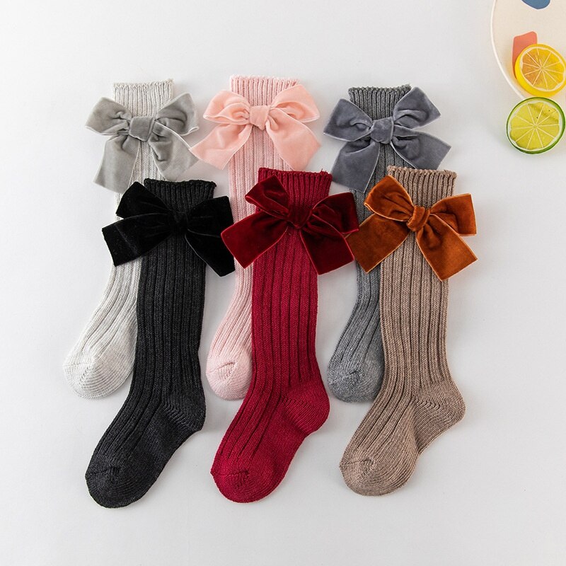 Kniestrümpfe für babys und kleinkinder, baumwollsocken mit großer schleife, weiche, lange socken für babys und kleinkinder, niedliche kniestrümpfe