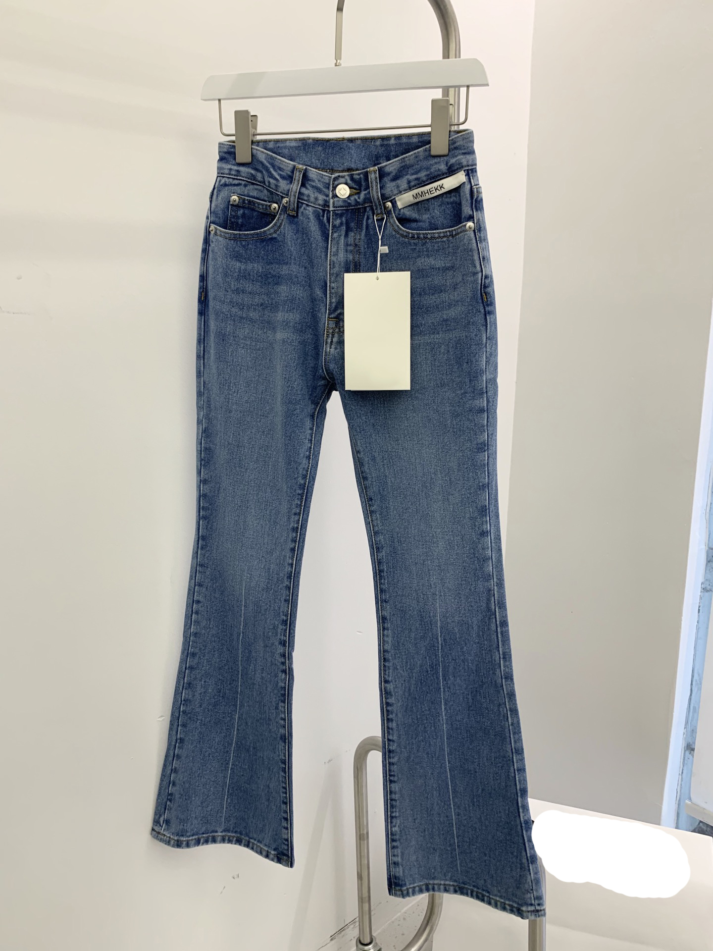 KlasonBell – Jeans délavés Vintage pour femmes, étiquette délavée, lettre évasée, 3.29: Bleu / S