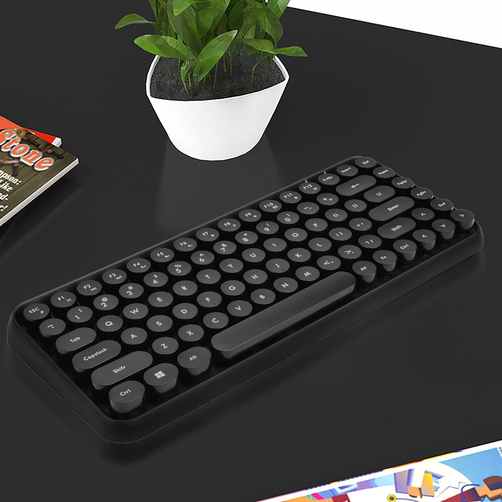 Bluetooth wireless gaming office keyboard 84-key classic retro circular keyboard with noise reduction technology plug and play