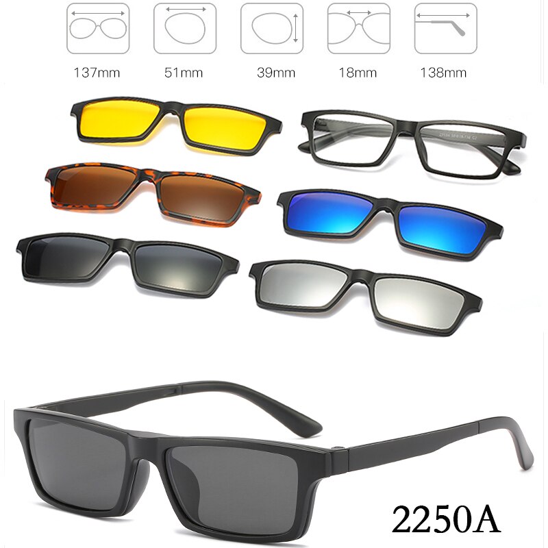 6 In 1 personalizzato uomo donna occhiali da sole magnetici ottici polarizzati Clip magnete Clip su occhiali da sole Polaroid Clip su montatura per occhiali da sole: 2250A