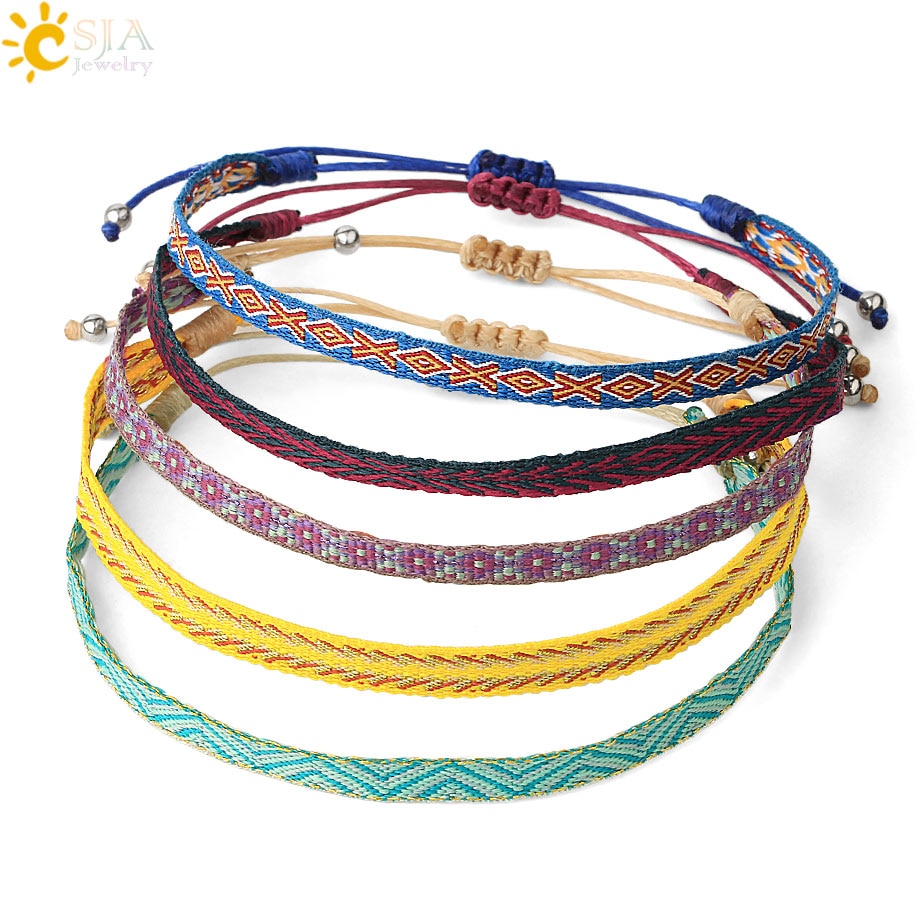 CSJA 5 pz/lotto Intrecciato I Braccialetti Set Colorato Tessitura Catena Corda di Cotone Corda Filo del Cavo Regolabile Braccialetto Boheme Femme S722