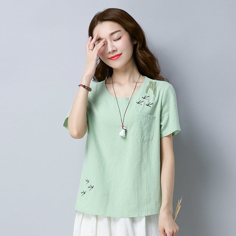 Zomer Zoete Losse Katoenen Linnen Vrouwen Shirt Blouse Korte Mouw Vrouwen Tops Blusas Borduren Vrouwen Kleding D834 30