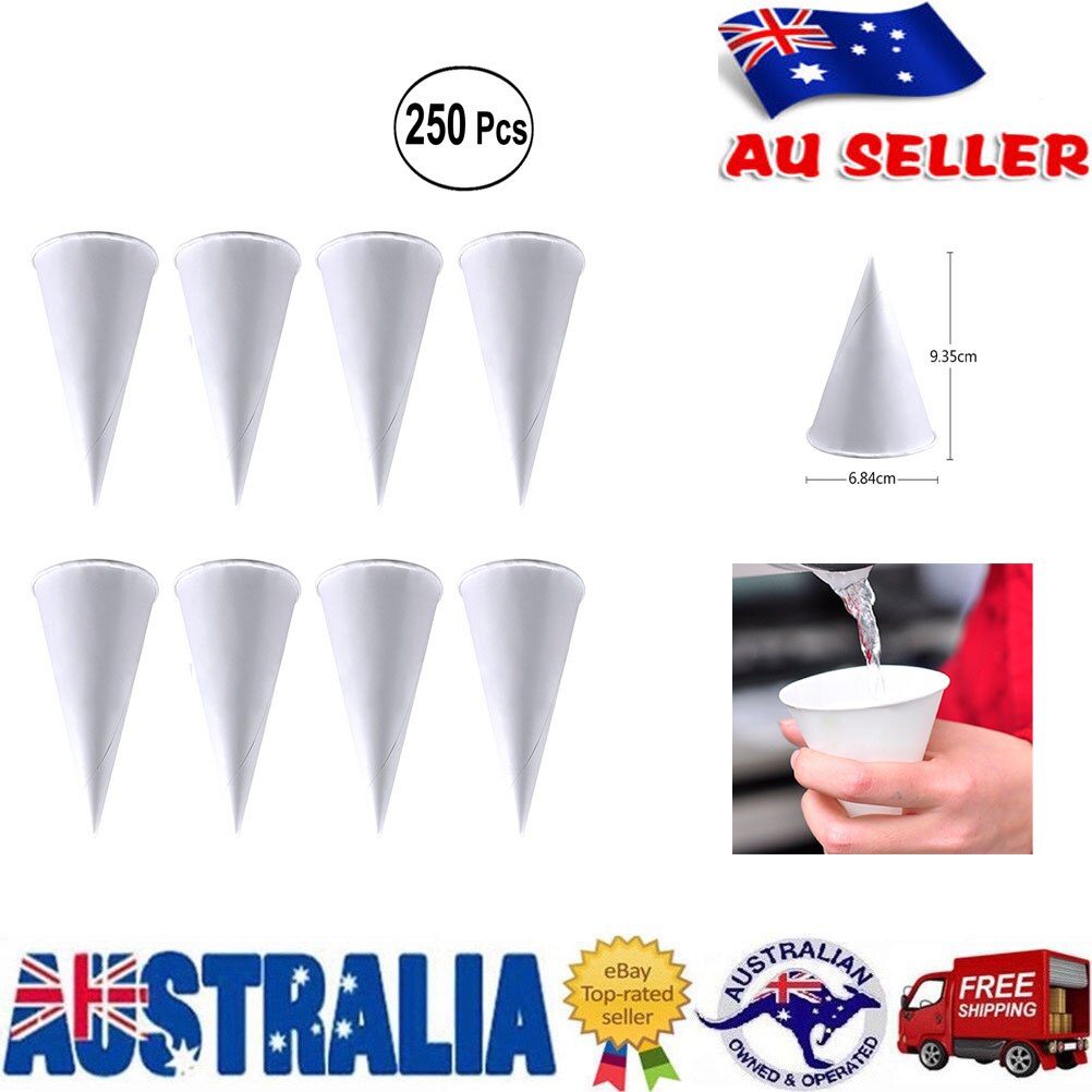 250PCS 3.7oz Disposable Cone Water Cups Paper Funnel Cups Snow Cone Cups - White