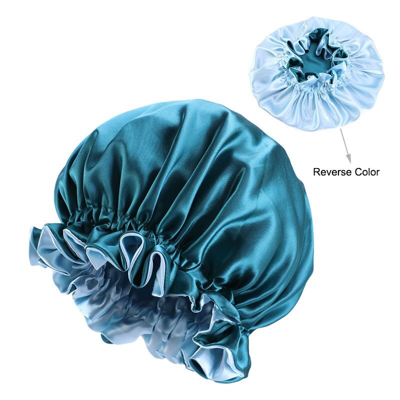 Ekstra stor satin silke motorhjelm sovekappe soild farve kemoterapi bruserhætter premium elastikbånd hatte satinhuer