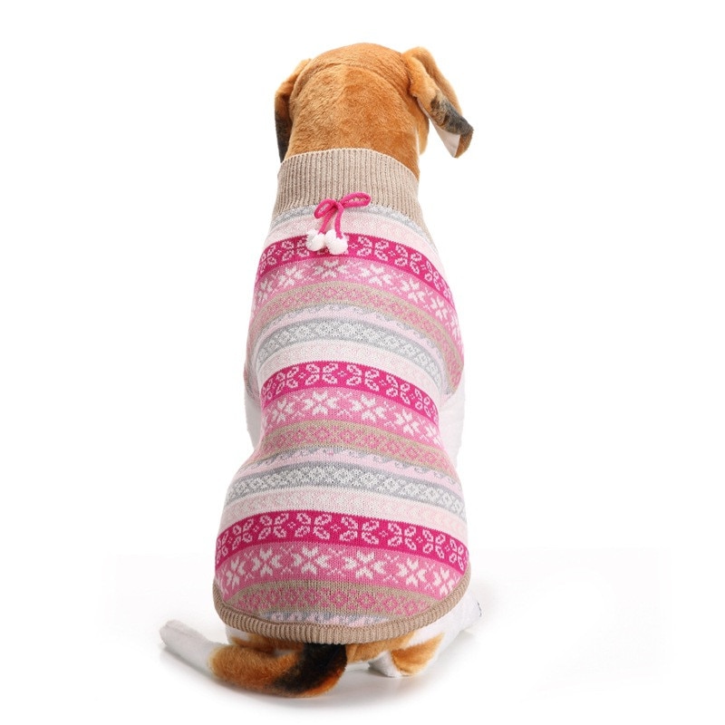 Autumn/winter Wool Pet Dog Sweaters Cute Christmas Flower Pattern Knitting Sweater for Medium and Big Dog Pet Clothes(pink)