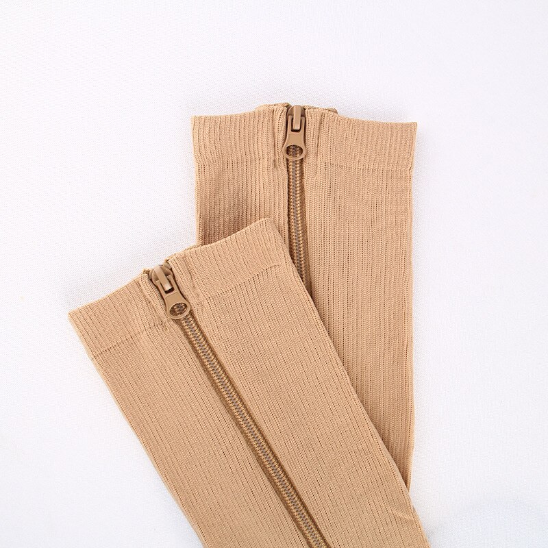 HYSAIXIA Calzini a compressione Calzini compressivi a pressione per polpaccio con cerniera Open-toe Tinta unita Uomo Donna Non coprire le dita dei piedi Calzini con zip