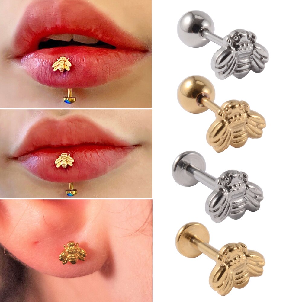 1 pz acciaio inossidabile ape orecchini a bottone Tragus cartilagine orecchino Piercing ape filettato internamente Labret Stud Piercing gioielli per il corpo