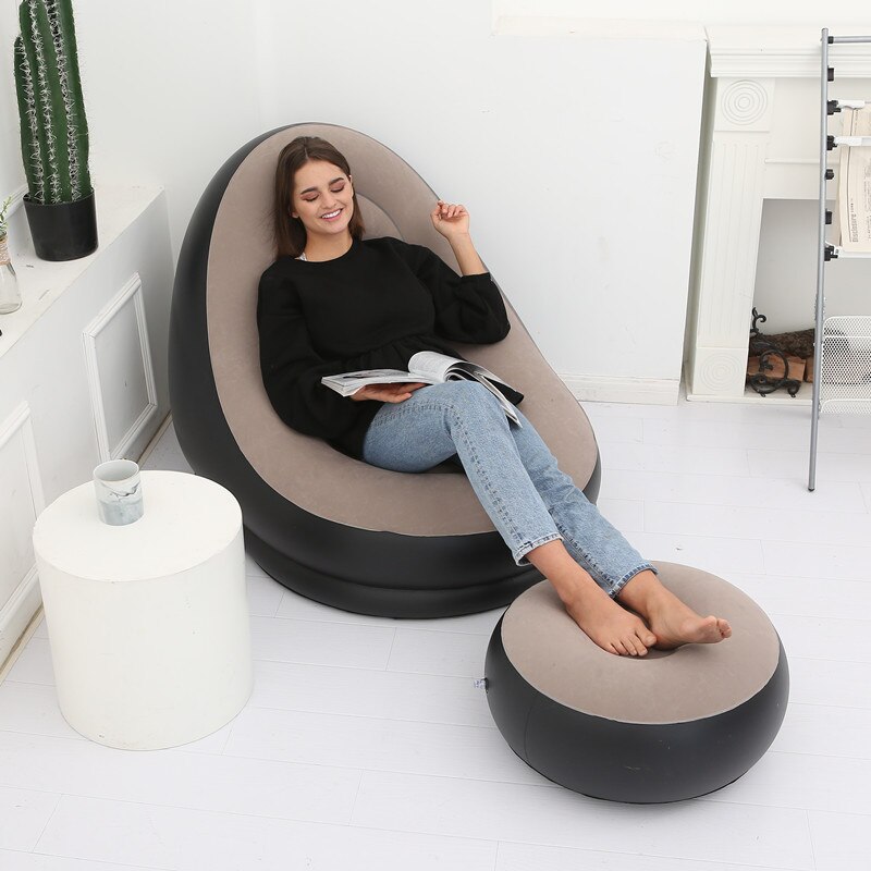 Sækkestol doven luftstol oppustelig sofasofa med fodskammel indendørs udendørs sammenklappelig liggestol sofasæt stue møbler: Kaffe