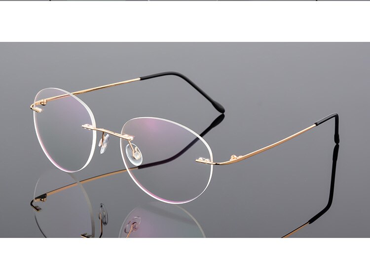 Gafas redondas sin montura Retro para mujer, lentes ópticas ultraligeras, Vintage, ovaladas flexibles, gafas graduadas para Miopía: Gold