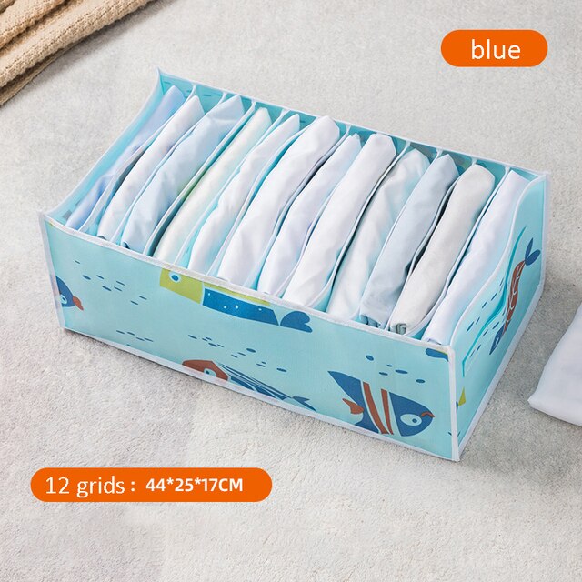 Clothes Organizer for Folded Clothes Large Capacity Wardrobe Clothes Storage with Reinforced Handle for Sweaters Underwear: Blue / 7grids